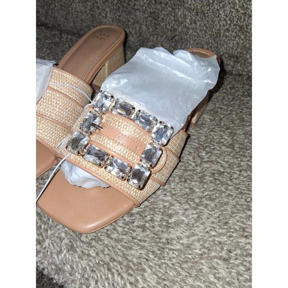 NEW! Women's a new day Kathleen Raffia Buckle Block Heels, Size 8